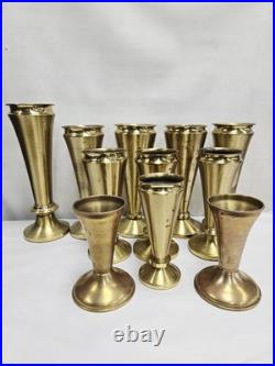 Vtg Superb Set 11 Altar Religious Flower Vases All Brass Church Chapel Antique