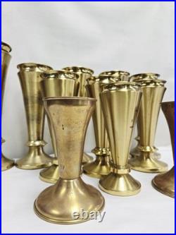 Vtg Superb Set 11 Altar Religious Flower Vases All Brass Church Chapel Antique
