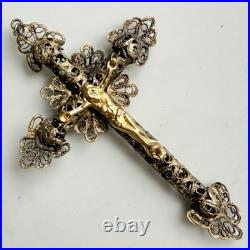Vtg/antique Christ Crucifix Cross Pendant Gilt Filigree Catholic Religious 2.75