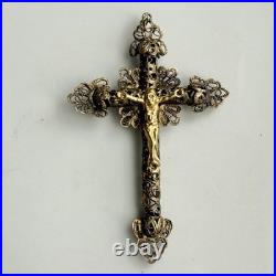 Vtg/antique Christ Crucifix Cross Pendant Gilt Filigree Catholic Religious 2.75