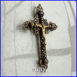 Vtg/antique Christ Crucifix Cross Pendant Gilt Filigree Catholic Religious 2.75