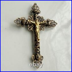 Vtg/antique Christ Crucifix Cross Pendant Gilt Filigree Catholic Religious 2.75