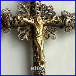 Vtg/antique Christ Crucifix Cross Pendant Gilt Filigree Catholic Religious 2.75