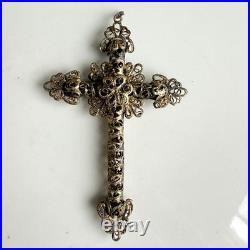 Vtg/antique Christ Crucifix Cross Pendant Gilt Filigree Catholic Religious 2.75
