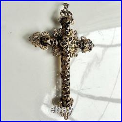 Vtg/antique Christ Crucifix Cross Pendant Gilt Filigree Catholic Religious 2.75