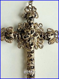 Vtg/antique Christ Crucifix Cross Pendant Gilt Filigree Catholic Religious 2.75