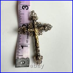 Vtg/antique Christ Crucifix Cross Pendant Gilt Filigree Catholic Religious 2.75