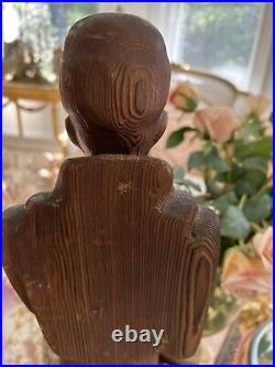 Vtg antique carved wood religious statue St Francis bird 26 Tall Santos Saint