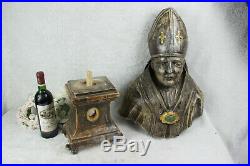 XL 33 18thc italian Antique church altar wood carved Bishop religious saint n1