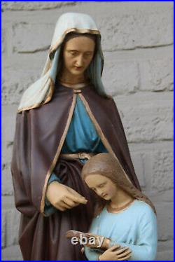 XL French antique chalkware SAINT ANNE ANNA Mary mother religious statue figurin