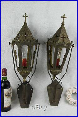 XL PAIR religious French church chapel wall sconces lights neo gothic lanterns
