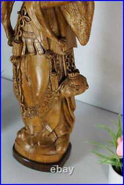 XL top antique flemish wood carved statue figurine signed religious
