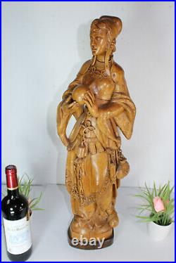 XL top antique flemish wood carved statue figurine signed religious