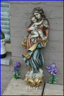 XL wood carved polychrome WAll German madonna child figurine statue religious