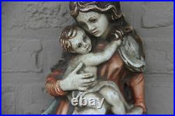 XL wood carved polychrome WAll German madonna child figurine statue religious