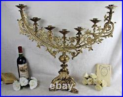 XXL antique French Altar religious candelabra candle holder dragon gothic church