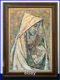 \uD83D\uDD25 Antique Mid Century Modern Abstract Cubist Oil Painting Mary Jane Bong