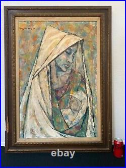 \uD83D\uDD25 Antique Mid Century Modern Abstract Cubist Oil Painting Mary Jane Bong