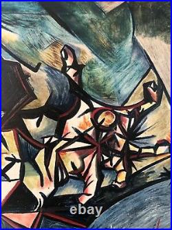 \uD83D\uDD25 Antique Mid Century Modern Abstract Cubist Oil Painting, The Crucifixion 1953